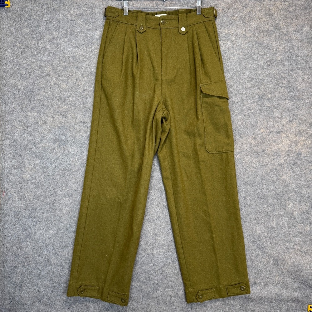 Elwood Wool Military Trouser Pants Mens 30 Baggy Pleated Adjustable Olive Baker